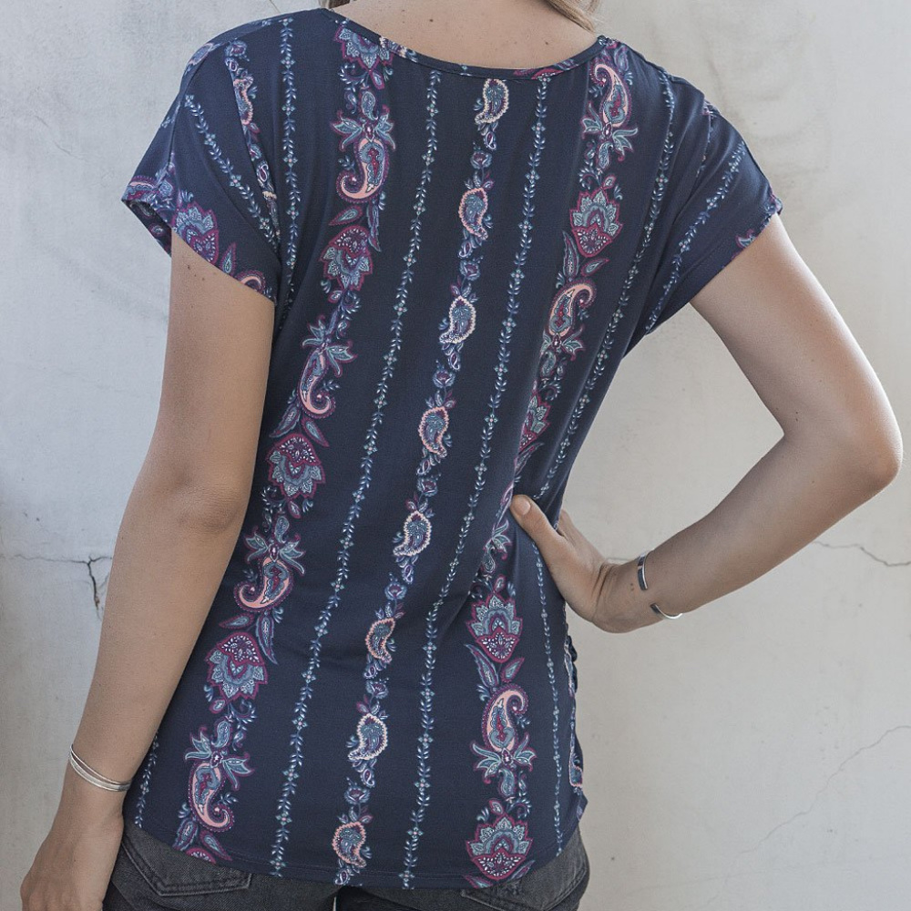 Navy/Berry Side-Ruche Dolman Top - Picture 3 of 5